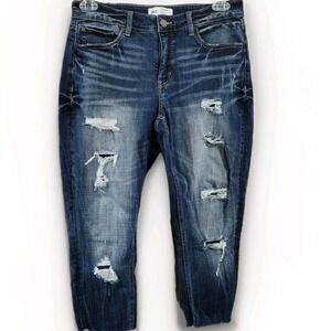 BKE Gabby Curvy Fit Ankle Jeans Size 28 x 22 Distressed Raw Hem Whiskered Buckle